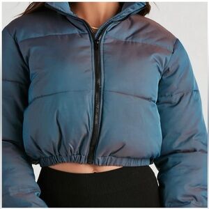 12th Tribe Iridescent Crop Puffer Jacket, size Small
